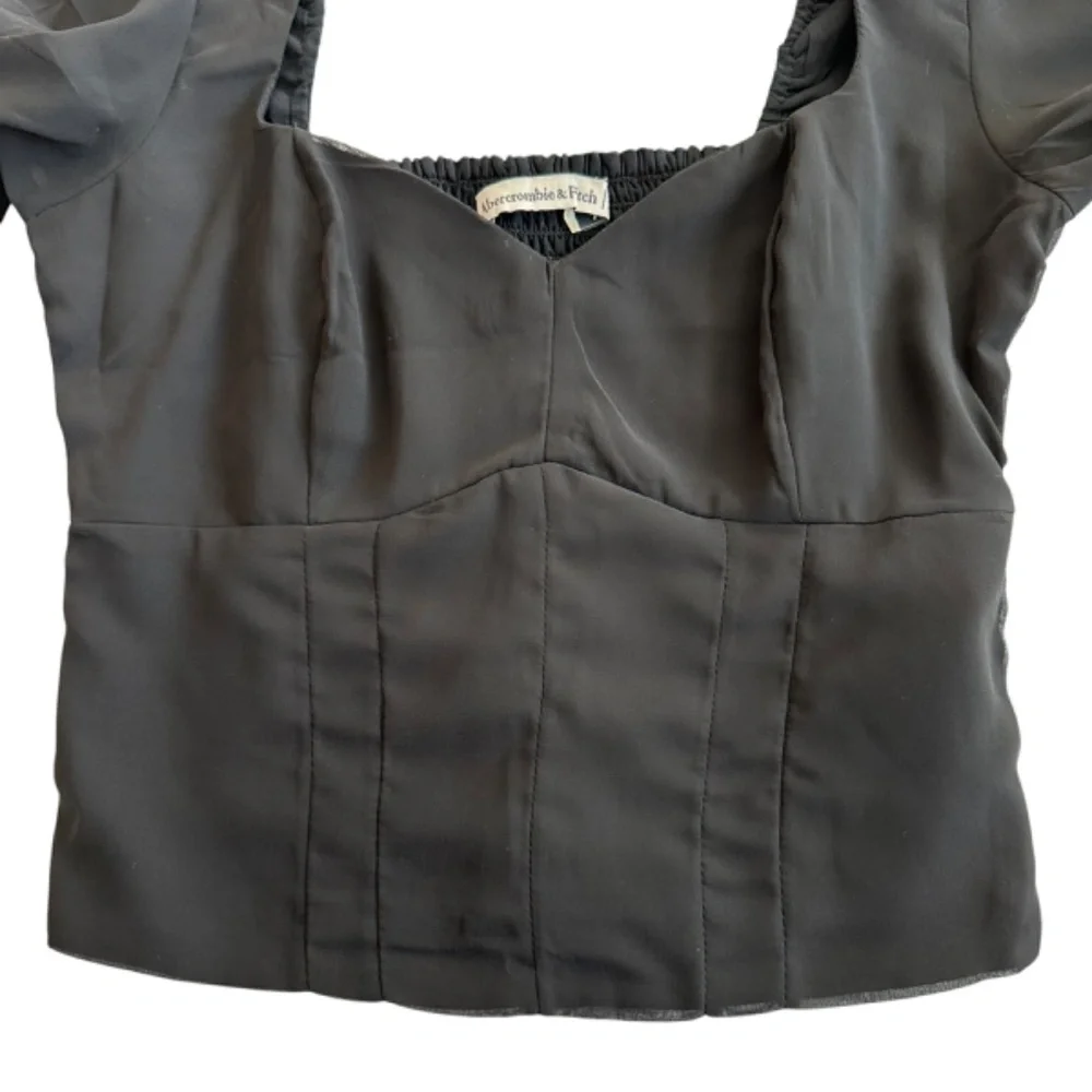 Abercrombie & Fitch Top Womens XS Babydoll Style Black Sheer Sleeve Lined Y2K